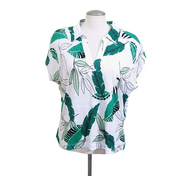 Tahari Womens Button Up Linen Shirt Sleeveless White Green Palm Print Size XL - Picture 1 of 7